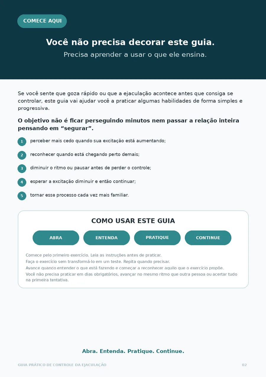 Página Comece aqui, com os 5 objetivos do guia.